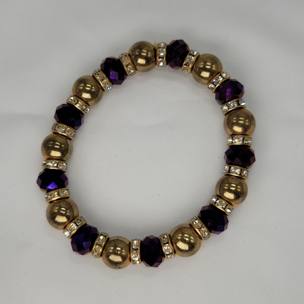 🔺️Purple & Gold Beaded Stretch Bracelet